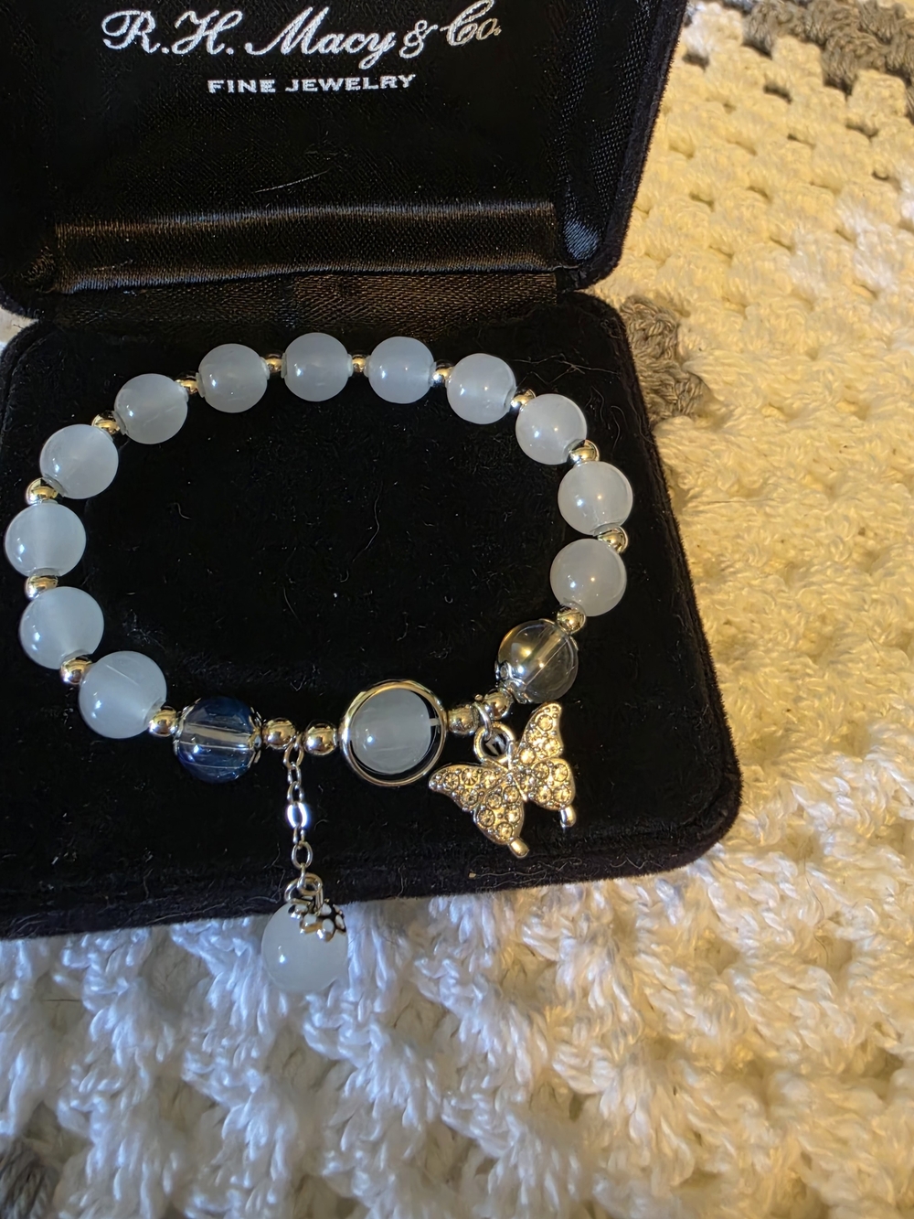 Blue Beaded Butterfly Charm Bracelet